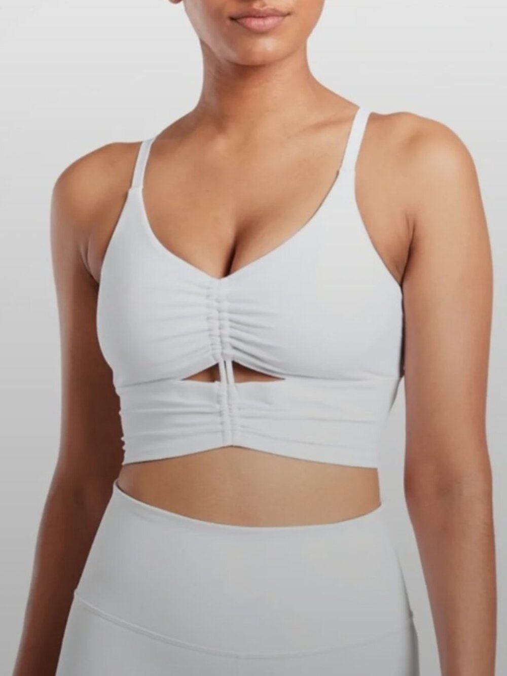 Athleta Cinch Long Line Bra D-DD XS Cut Out Sports Bralette White